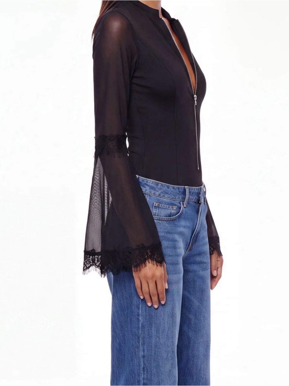 Quinn Lace Flare Sleeve Zip Shirt